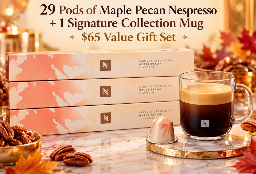 29 Nespresso Original Capsules MAPLE PECAN 10ct Sleeves Signature COLLECTION MUG